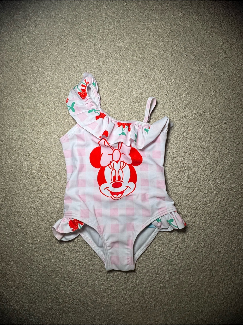Disney Girls Kids Pink and Red Minnie One-Piece Swimsuit
